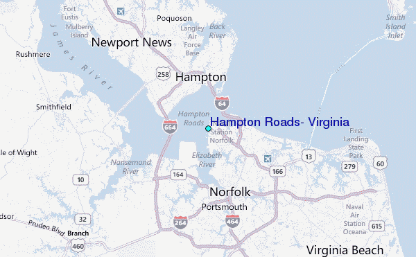 Hampton Roads, Virginia Tide Station Location Map