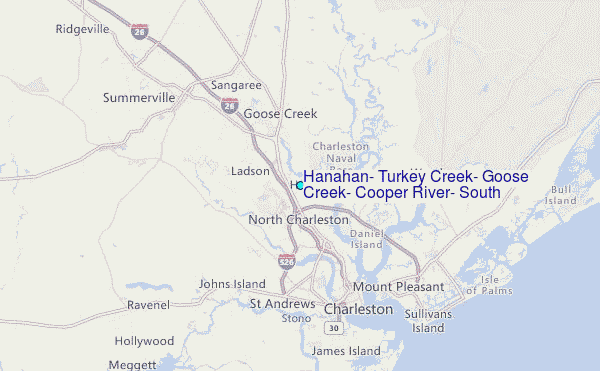 Hanahan, Turkey Creek, Goose Creek, Cooper River, South Carolina Tide Station Location Map