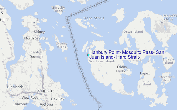 Hanbury Point, Mosquito Pass, San Juan Island, Haro Strait, Washington Tide Station Location Map