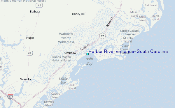 Harbor River entrance, South Carolina Tide Station Location Map