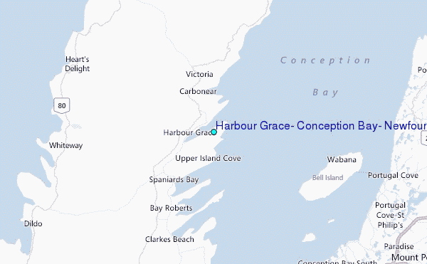 Harbour Grace, Conception Bay, Newfoundland Tide Station Location Map
