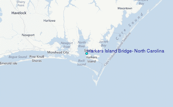 Harkers Island Bridge, North Carolina Tide Station Location Map