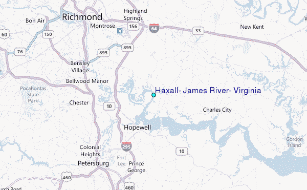 Haxall, James River, Virginia Tide Station Location Map