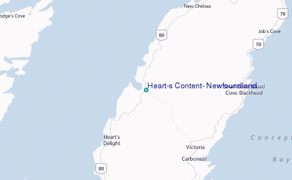 Heart's Content, Newfoundland Tide Station Location Map