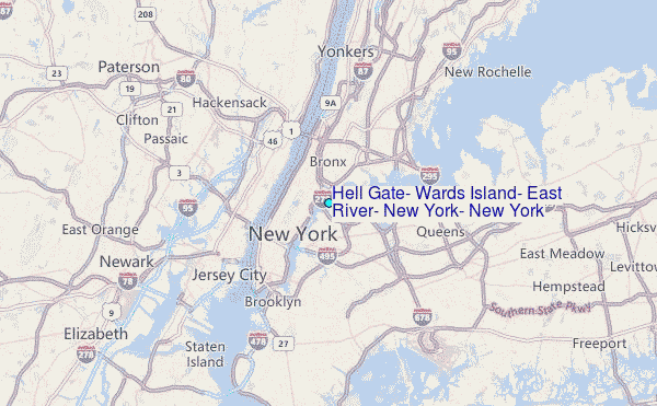 Hell Gate, Wards Island, East River, New York, New York Tide Station Location Map