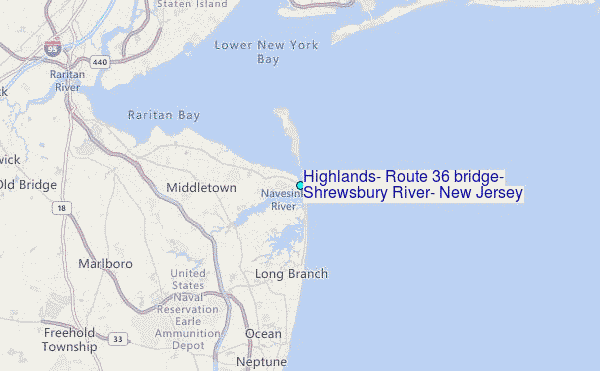 Highlands, Route 36 bridge, Shrewsbury River, New Jersey Tide Station Location Map