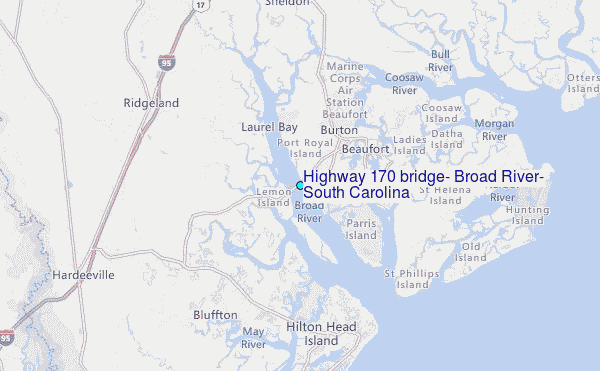 Highway 170 bridge, Broad River, South Carolina Tide Station Location Map