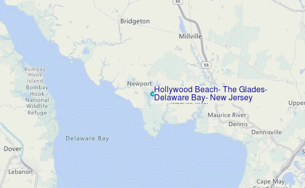 Hollywood Beach, The Glades, Delaware Bay, New Jersey Tide Station Location Map