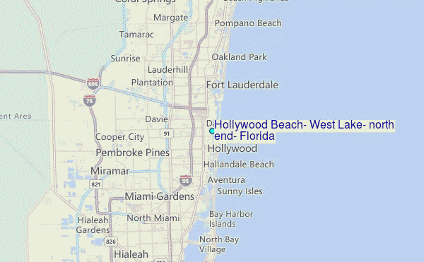 Hollywood Beach, West Lake, north end, Florida Tide Station Location Map