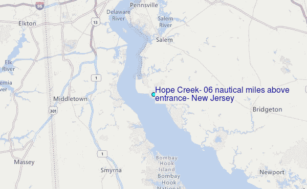 Hope Creek, 0.6 nautical miles above entrance, New Jersey Tide Station Location Map