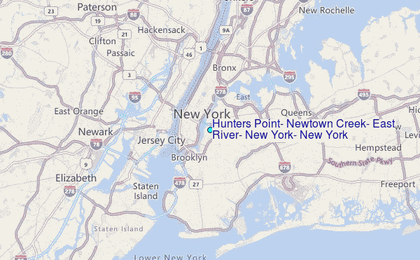 Hunters Point, Newtown Creek, East River, New York, New York Tide Station Location Map