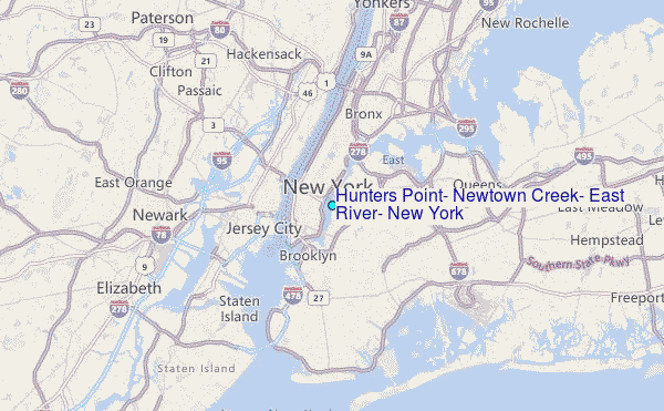 Hunters Point, Newtown Creek, East River, New York Tide Station Location Map