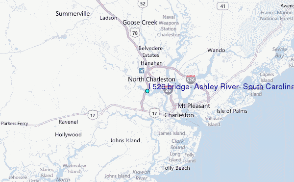 I 526 bridge, Ashley River, South Carolina Tide Station Location Map