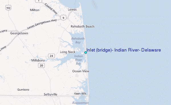 Inlet (bridge), Indian River, Delaware Tide Station Location Map