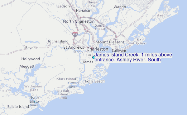 James Island Creek, 1 miles above entrance, Ashley River, South Carolina Tide Station Location Map
