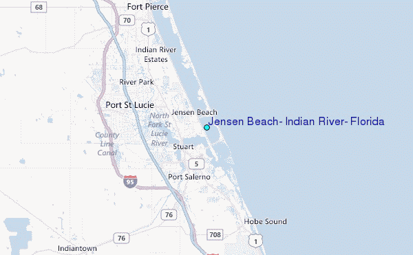 Jensen Beach, Indian River, Florida Tide Station Location Map
