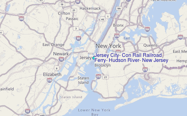 Jersey City, Con Rail Railroad Ferry, Hudson River, New Jersey Tide Station Location Map