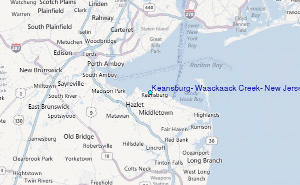 Keansburg, Waackaack Creek, New Jersey Tide Station Location Map