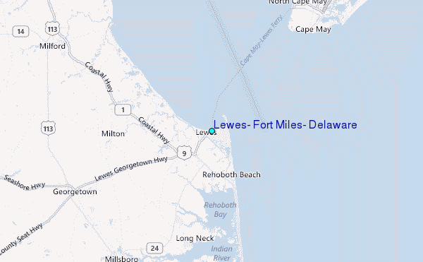 Lewes, Fort Miles, Delaware Tide Station Location Map