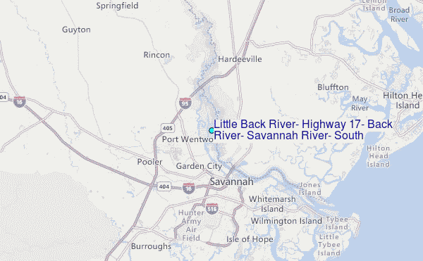 Little Back River, Highway 17, Back River., Savannah River, South Carolina Tide Station Location Map