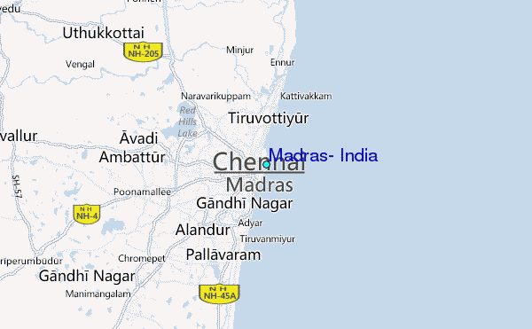 Madras, India Tide Station Location Map