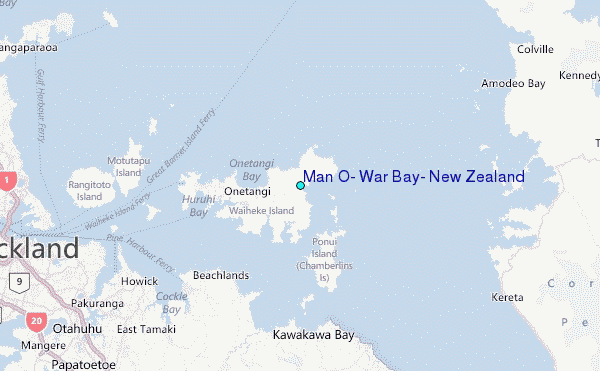 Man O' War Bay, New Zealand Tide Station Location Map