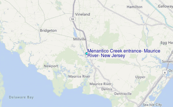 Menantico Creek entrance, Maurice River, New Jersey Tide Station Location Map
