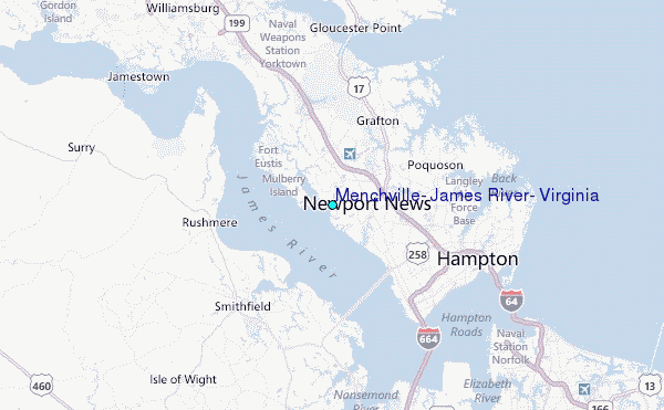 Menchville, James River, Virginia Tide Station Location Map