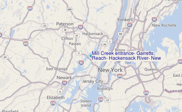 Mill Creek entrance, Garretts Reach, Hackensack River, New Jersey Tide Station Location Map