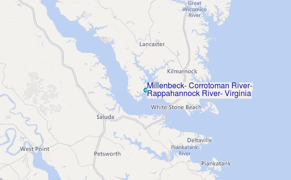 Millenbeck, Corrotoman River, Rappahannock River, Virginia Tide Station Location Map