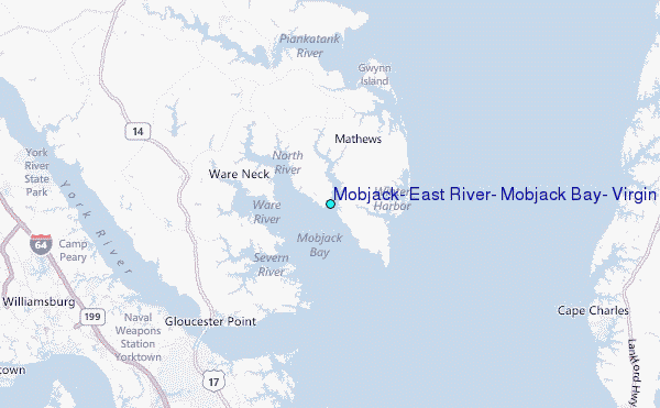 Mobjack, East River, Mobjack Bay, Virginia Tide Station Location Map