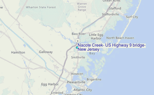 Nacote Creek, US Highway 9 bridge, New Jersey Tide Station Location Map