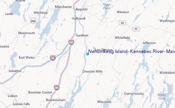 Nehumkeag Island, Kennebec River, Maine Tide Station Location Map