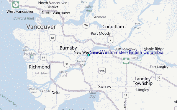 New Westminster, British Columbia Tide Station Location Map