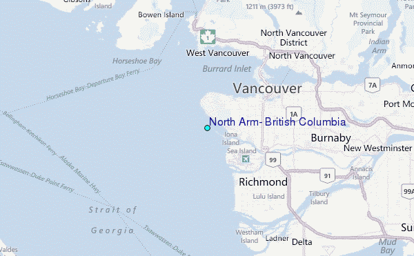 North Arm, British Columbia Tide Station Location Map
