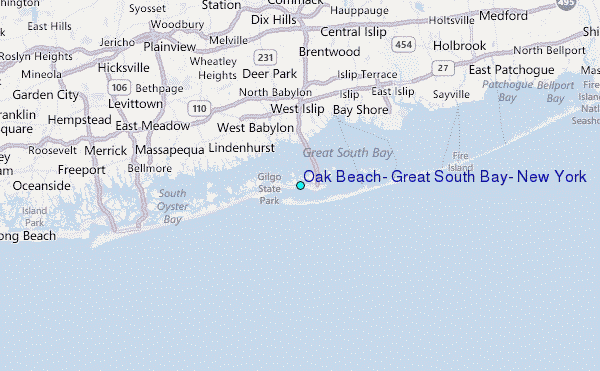 Oak Beach, Great South Bay, New York Tide Station Location Map