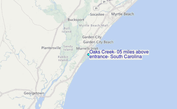 Oaks Creek, 0.5 miles above entrance, South Carolina Tide Station Location Map