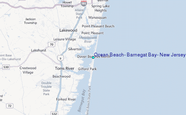 Ocean Beach, Barnegat Bay, New Jersey Tide Station Location Map