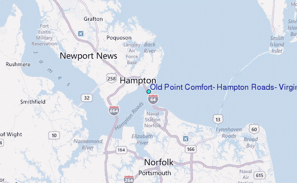 Old Point Comfort, Hampton Roads, Virginia Tide Station Location Map