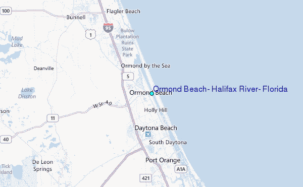 Ormond Beach, Halifax River, Florida Tide Station Location Map