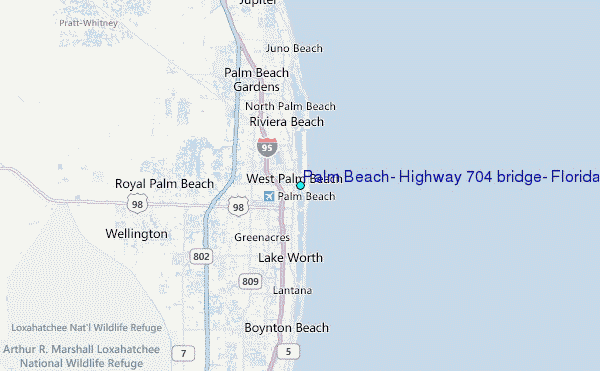 Palm Beach, Highway 704 bridge, Florida Tide Station Location Map