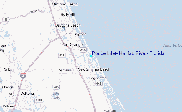 Ponce Inlet, Halifax River, Florida Tide Station Location Map