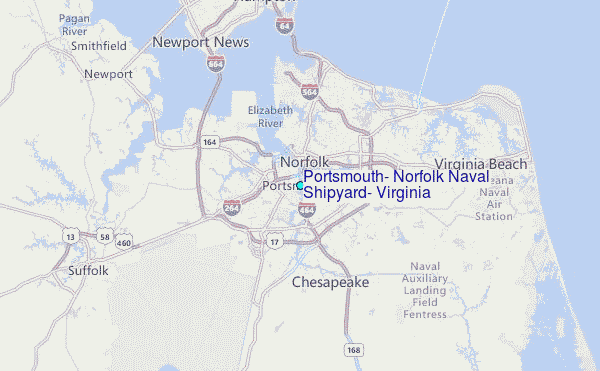 Portsmouth, Norfolk Naval Shipyard, Virginia Tide Station Location Map