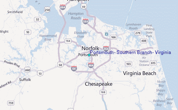 Portsmouth, Southern Branch, Virginia Tide Station Location Map