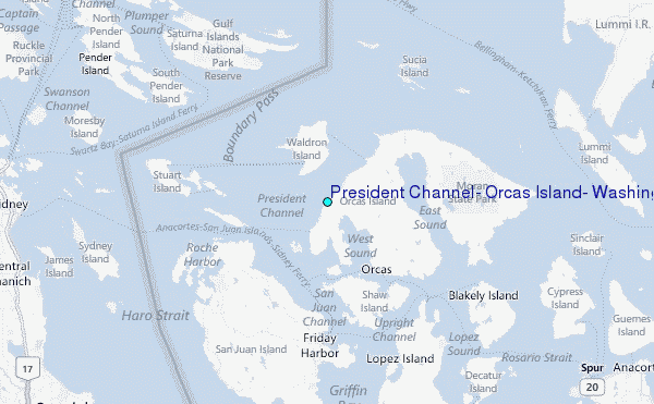 President Channel, Orcas Island, Washington Tide Station Location Map