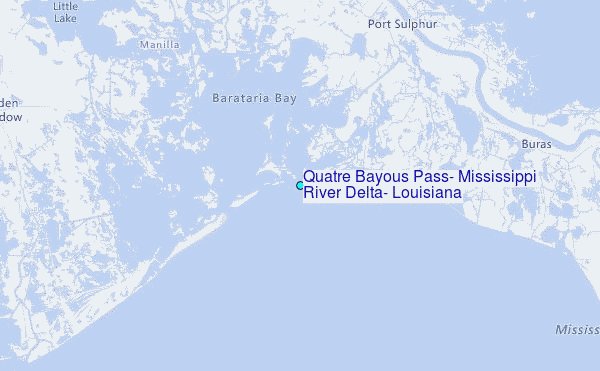 Quatre Bayous Pass, Mississippi River Delta, Louisiana Tide Station Location Map