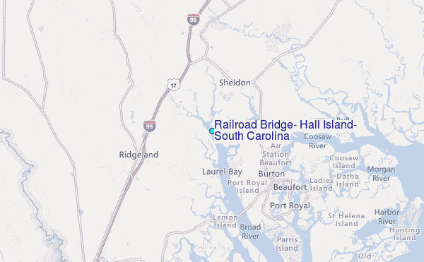 Railroad Bridge, Hall Island, South Carolina Tide Station Location Map