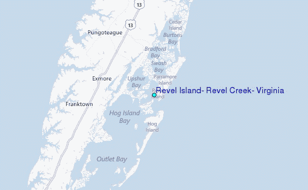 Revel Island, Revel Creek, Virginia Tide Station Location Map
