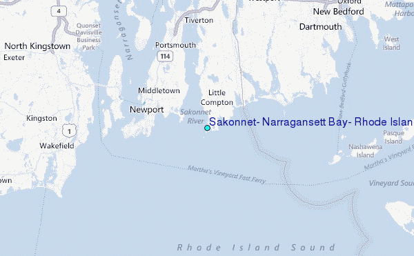 Sakonnet, Narragansett Bay, Rhode Island Tide Station Location Map