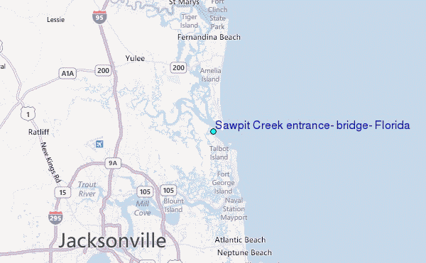 Sawpit Creek entrance, bridge, Florida Tide Station Location Map